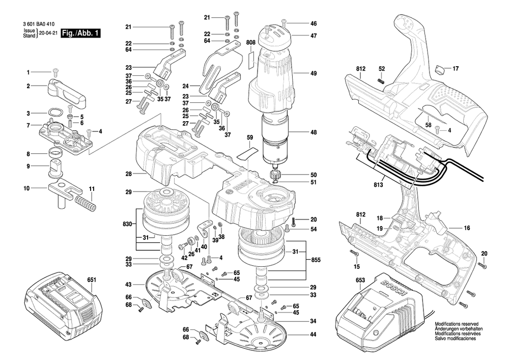 Page 1 Diagram and Parts List for GCB18V-2 3601BA0410 Bosch Band Saw