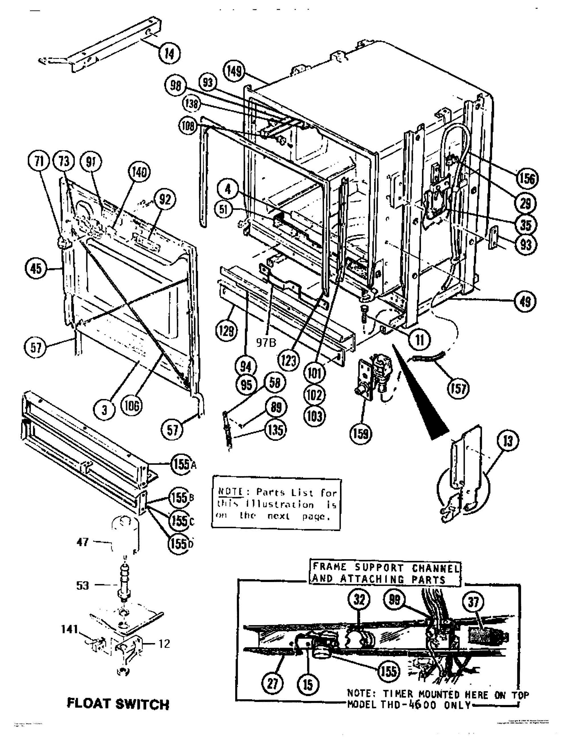 01 - FRAME ASSEMBLY & FLOAT SWITCH Diagram and Parts List for THD-2600  Bosch Dishwasher