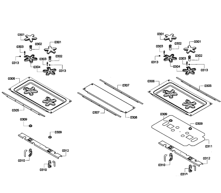 Burners Diagram and Parts List for PRD304EG 12 Thermador Range