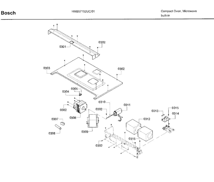 Electrical Parts Diagram and Parts List for HMB57152UC 01 Bosch Microwave