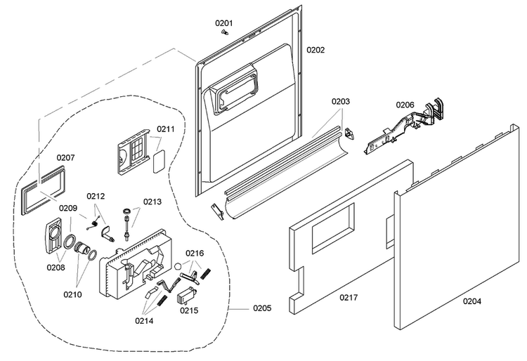 Door Assy Diagram and Parts List for SHE43C06UC 36 Bosch Dishwasher