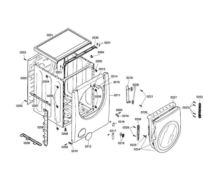 Cabinet/door Diagram and Parts List for WTMC3521UC 03 Bosch Dryer