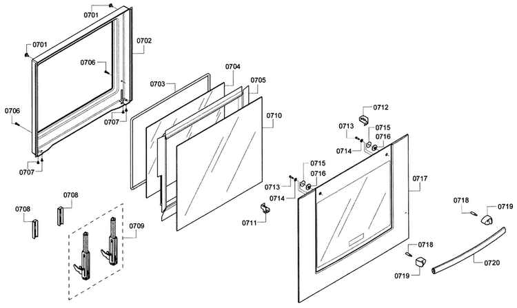 Door 2 Diagram and Parts List for HBN5620UC 03 Bosch Wall Oven