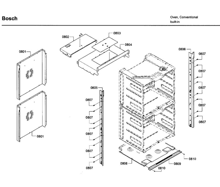 Frame Asy Diagram and Parts List for HBN5651UC 03 Bosch Wall Oven