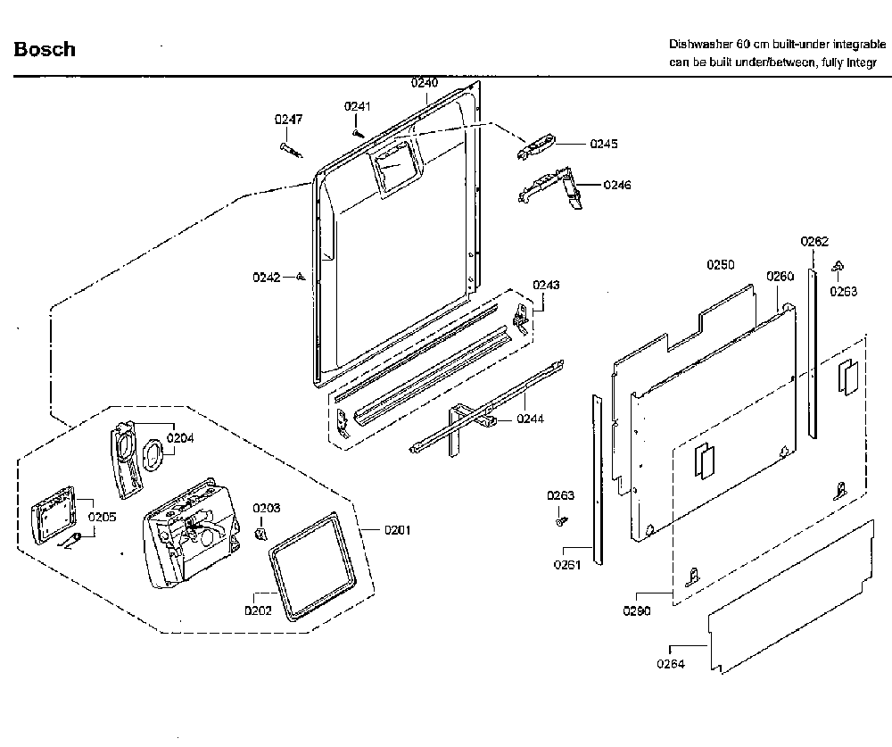 Door Diagram and Parts List for SHV9PT53UC A5 Bosch Dishwasher