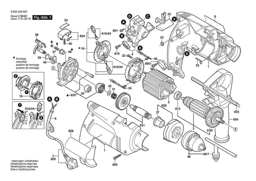 Section 1 Diagram and Parts List for PSB570RE 0603338538 Bosch Hammer Drill