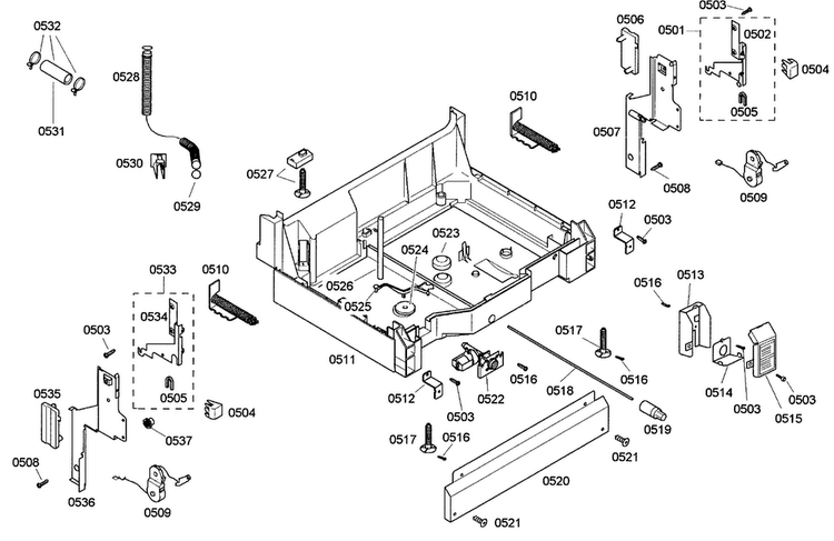 Base Assy Diagram and Parts List for SHE42L12UC 22 Bosch Dishwasher