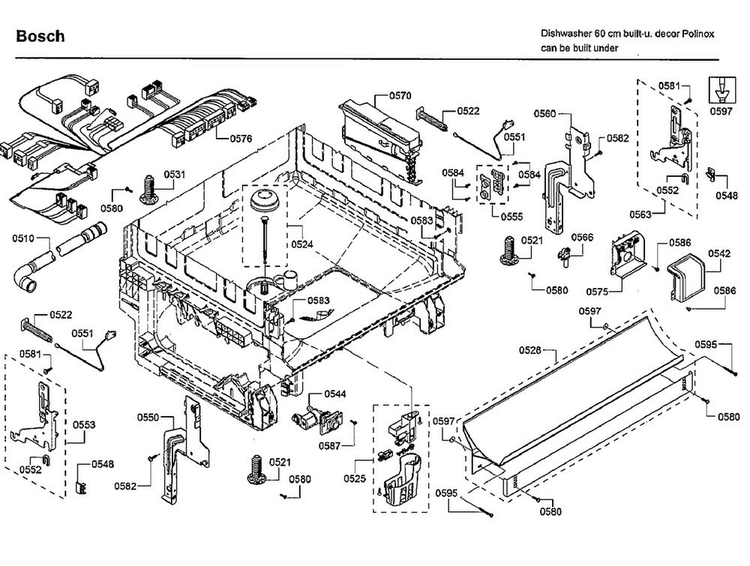 Base Diagram and Parts List for SHS5AVF6UC 01 Bosch Dishwasher