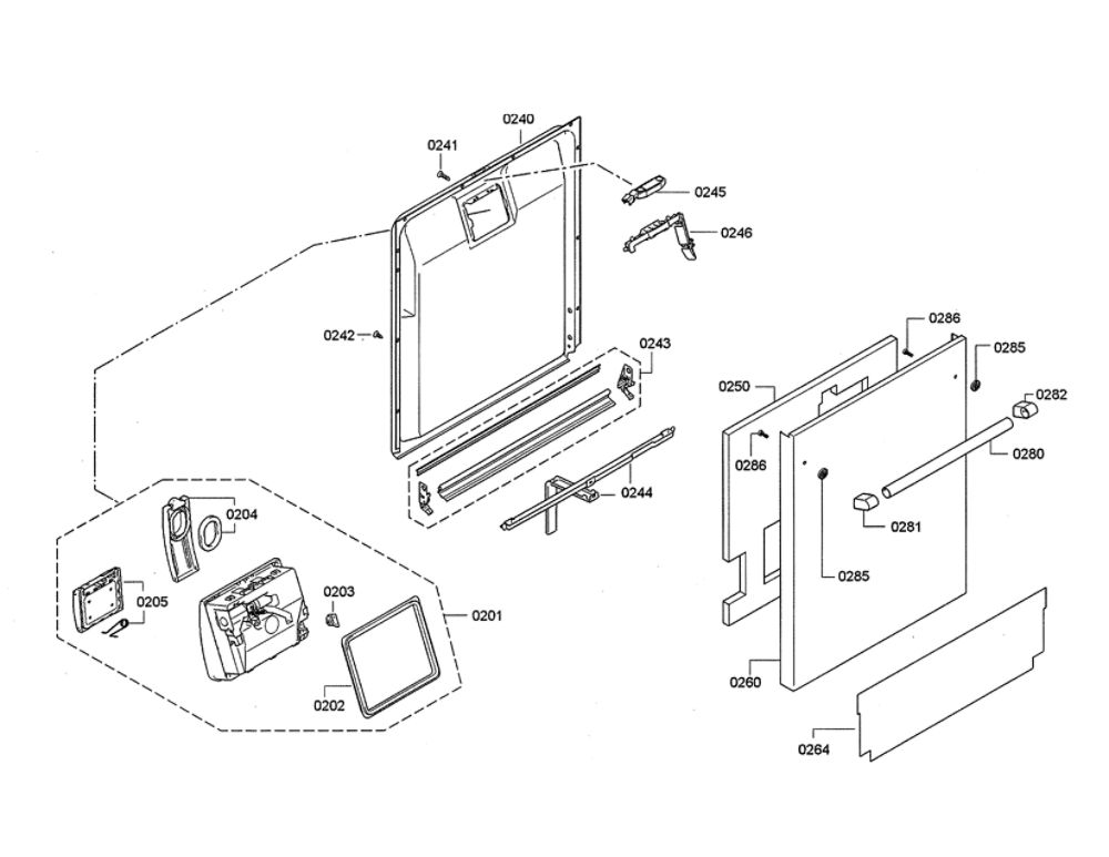 Door/Dispenser Diagram and Parts List for DWHD640JFP 98 Thermador Dishwasher
