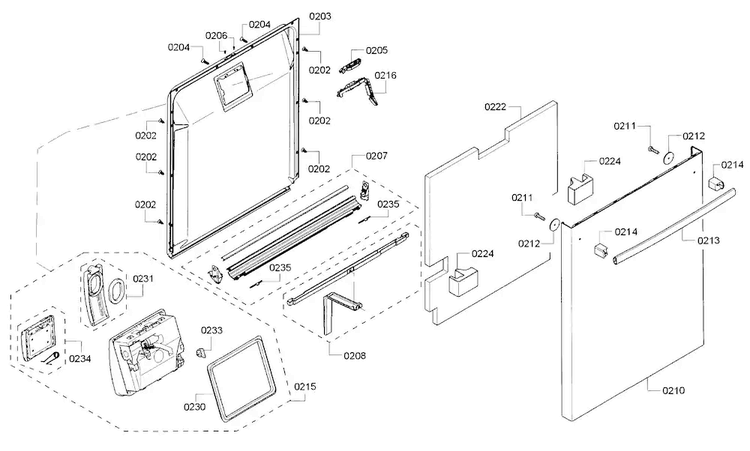 Door Diagram and Parts List for SHX68T55UC 07 Bosch Dishwasher
