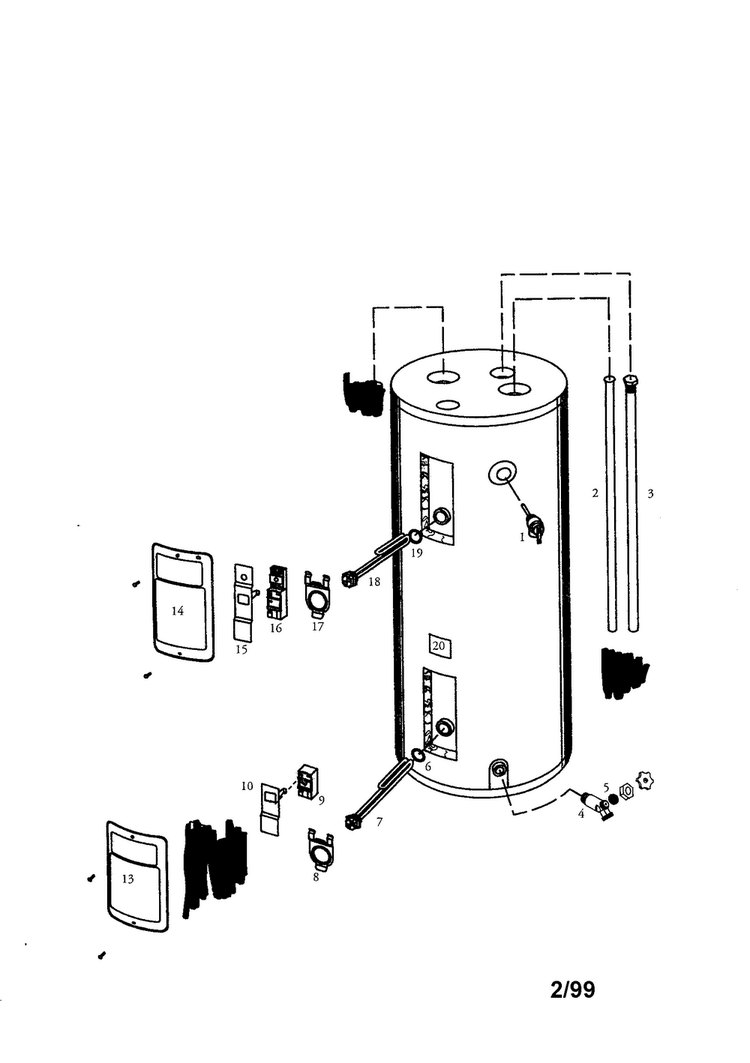 Energy Efficient 30 Gallon Short Diagram and Parts List for 153324190  Kenmore Water Heater