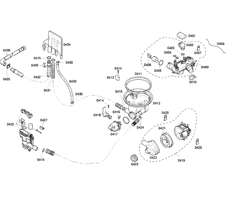 Pump Assy Diagram and Parts List for SHE58C02UC 54 Bosch Dishwasher