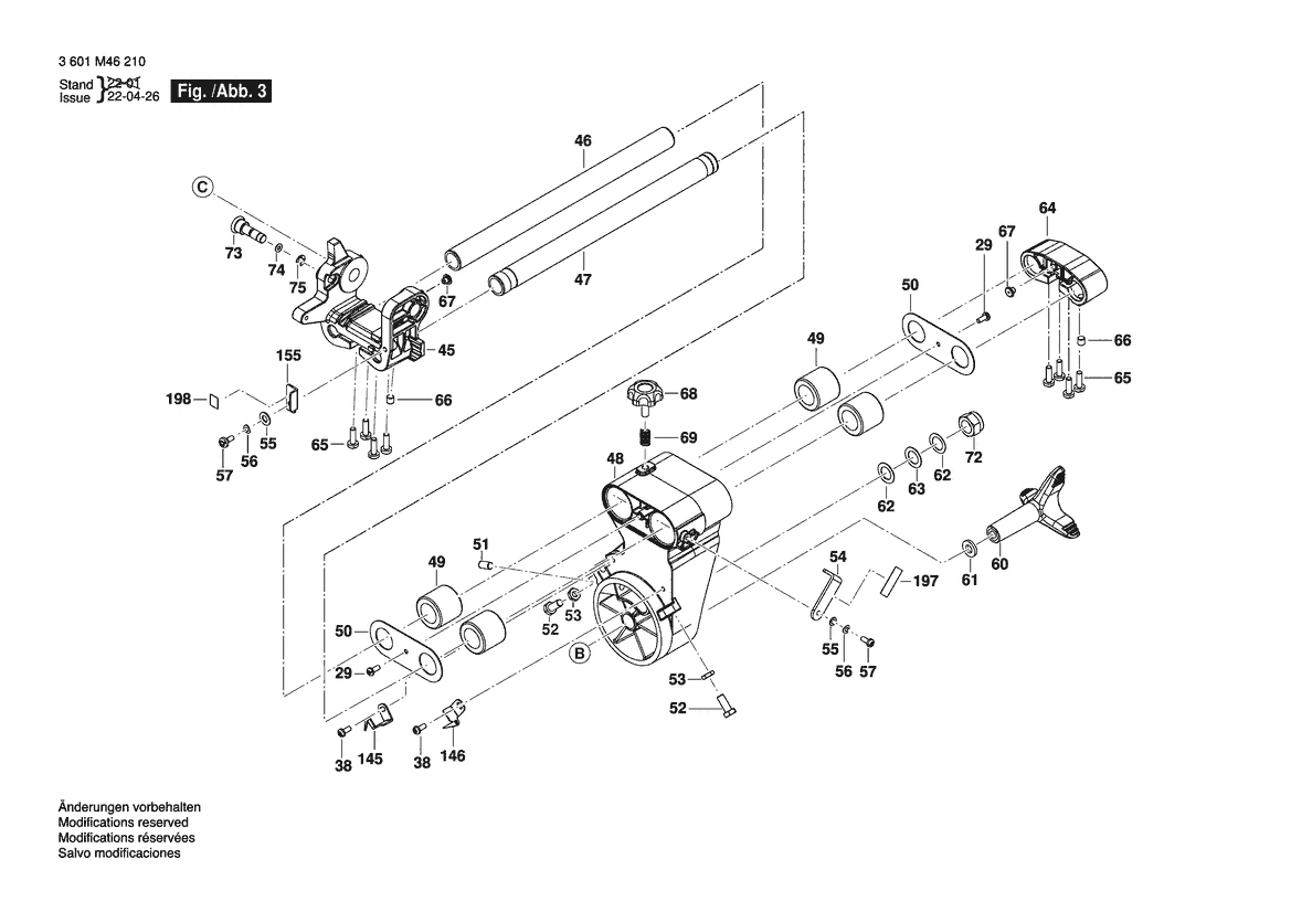 Figure 4 Diagram and Parts List for 3601M46210 GCM18V-12SDN Bosch Miter Saw
