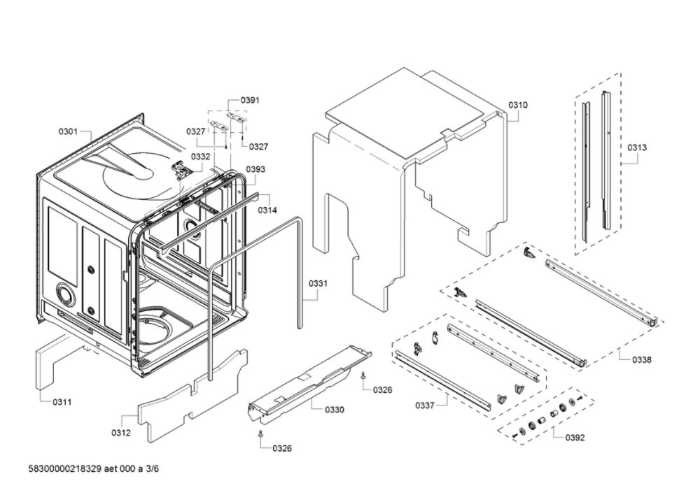 Tub/Trim Diagram and Parts List for SHEM63W55N 13 Bosch Dishwasher