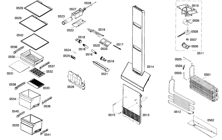 Refrig Assy Diagram and Parts List for B22CS30SNS 01 Bosch Refrigerator