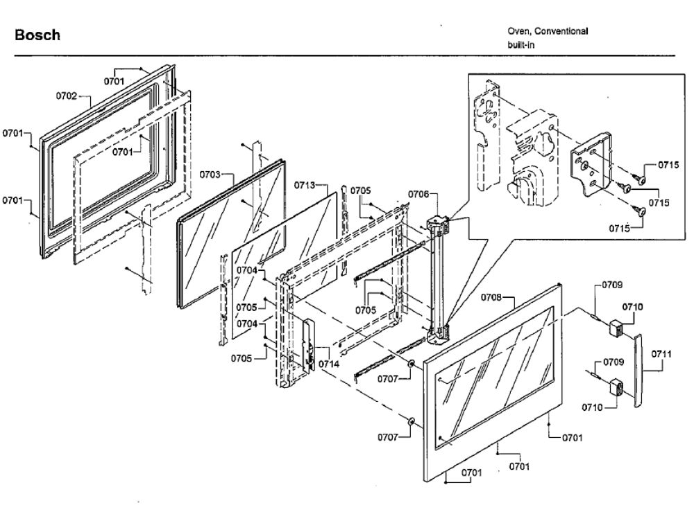 Door 2 Diagram and Parts List for HBLP651RUC 02 Bosch Wall Oven