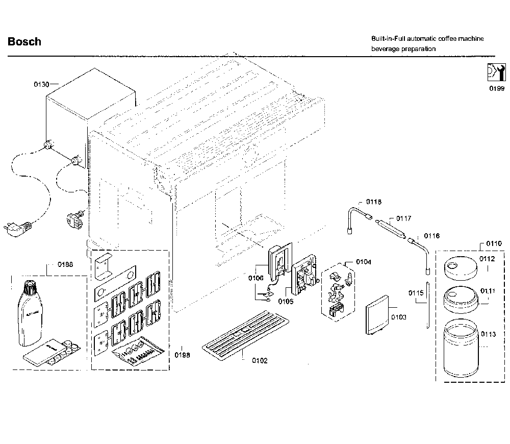 Outer parts Diagram and Parts List for BCM8450UC 03 Bosch Coffee Maker