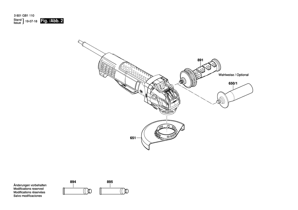 Page 2 Diagram and Parts List for GWX10-45PE 3601GB1110 Bosch Angle Grinder