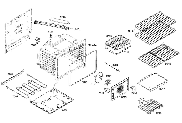 Cavity & Shelf Assy Diagram and Parts List for HEI7052U 03 Bosch Range