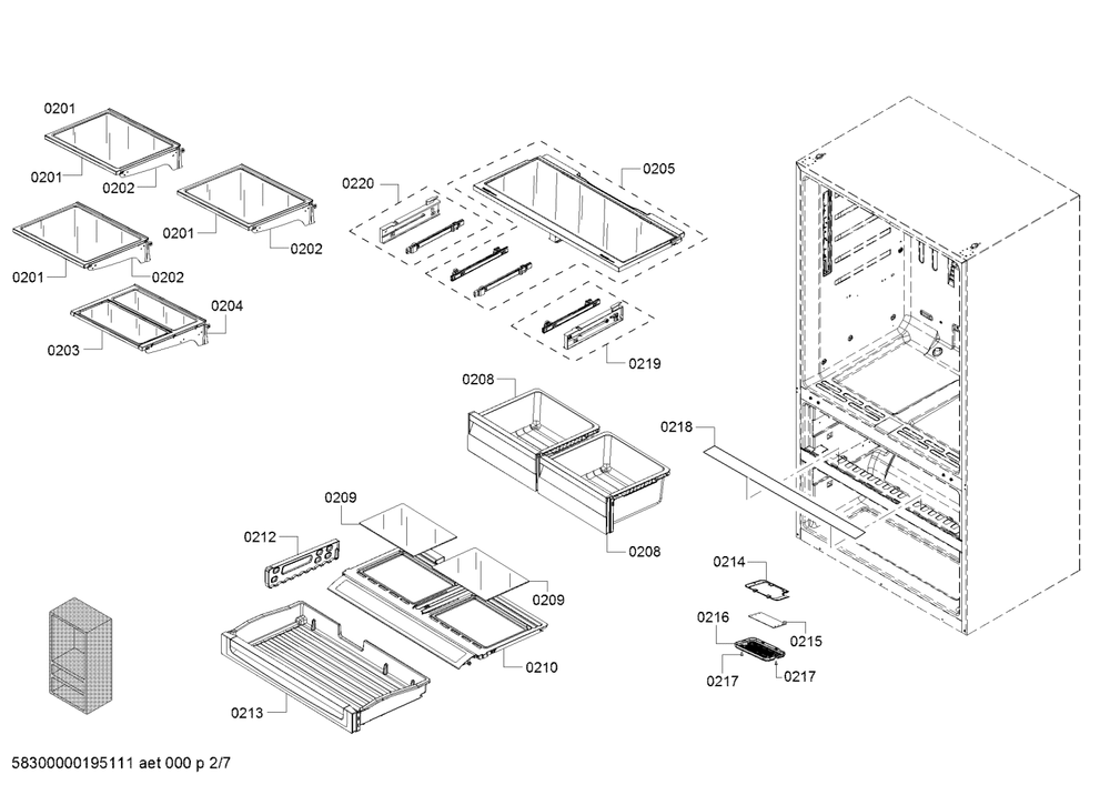 Diagram 2 Diagram and Parts List for B21CL80SNS-02  Bosch Refrigerator