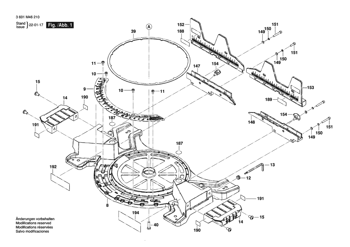Figure 2 Diagram and Parts List for 3601M46210 GCM18V-12SDN Bosch Miter Saw