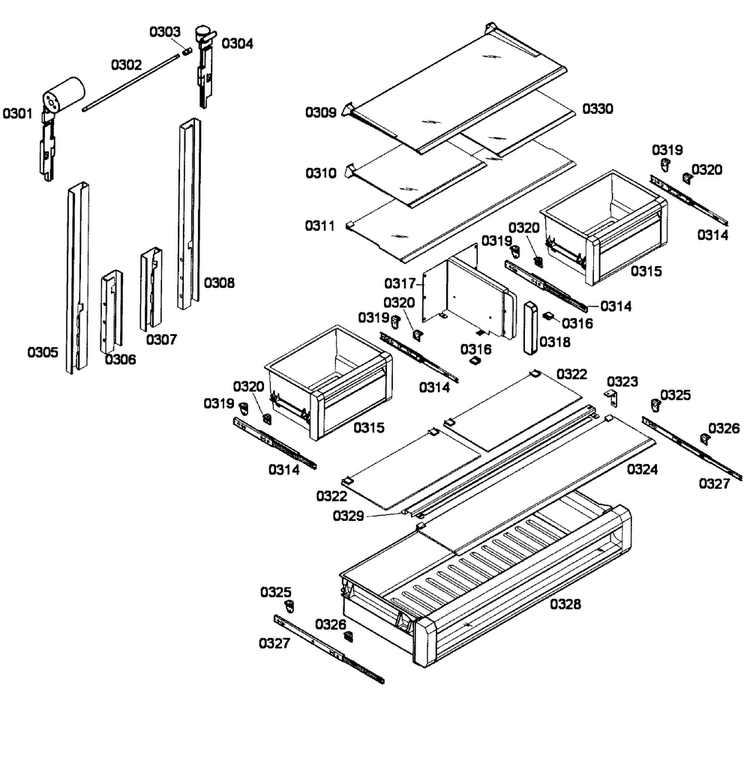 Shelfs Refrig Diagram and Parts List for T36IT71FNS 01 Thermador Refrigerator