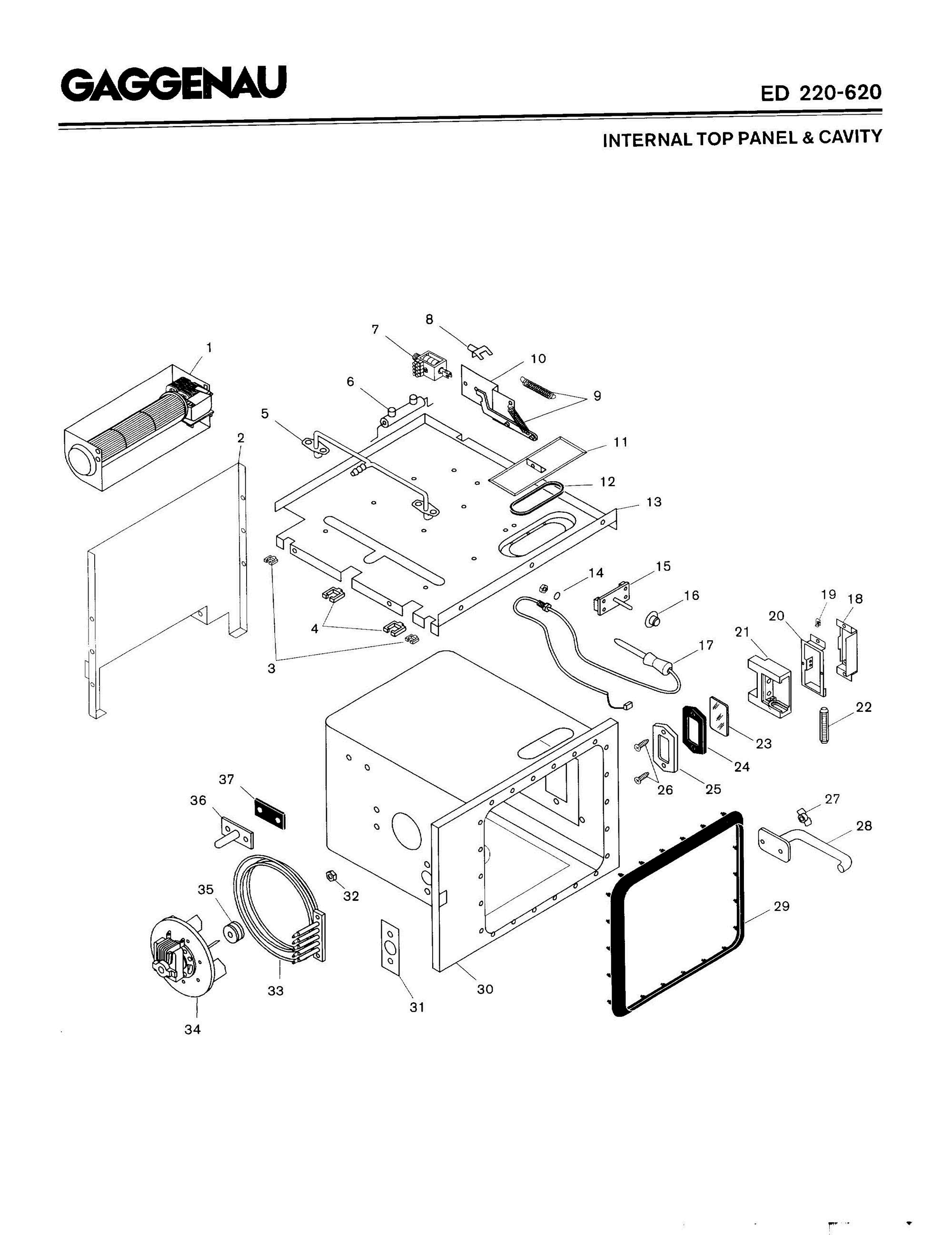 02 - INTERNAL TOP PANEL & CAVITY Diagram and Parts List for ED220-620  Bosch Range