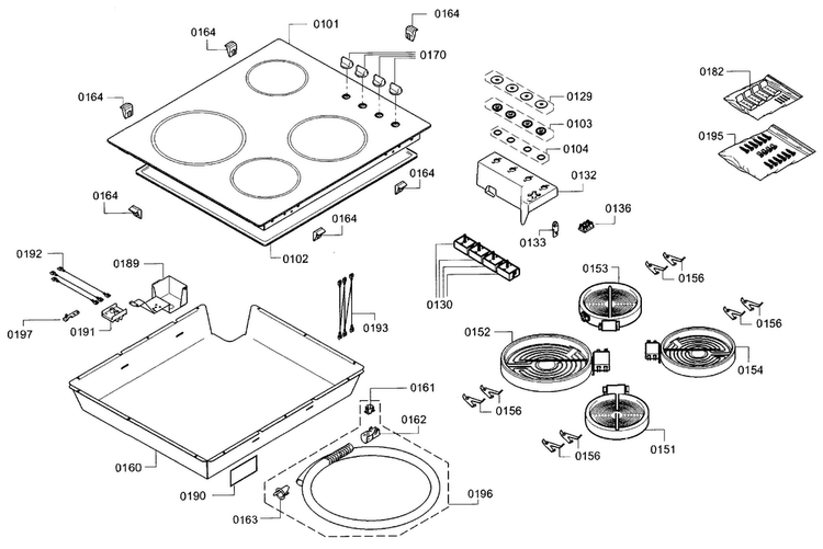 Cooktop Asy Diagram and Parts List for NEM5466UC 01 Bosch Cooktop