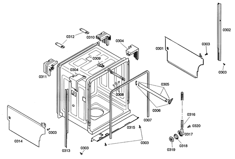 Cabinet Diagram and Parts List for SHE42L15UC 47 Bosch Dishwasher