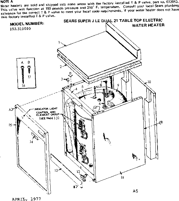 Non-functional Replacement Parts Diagram and Parts List for 153311010  Kenmore Water Heater