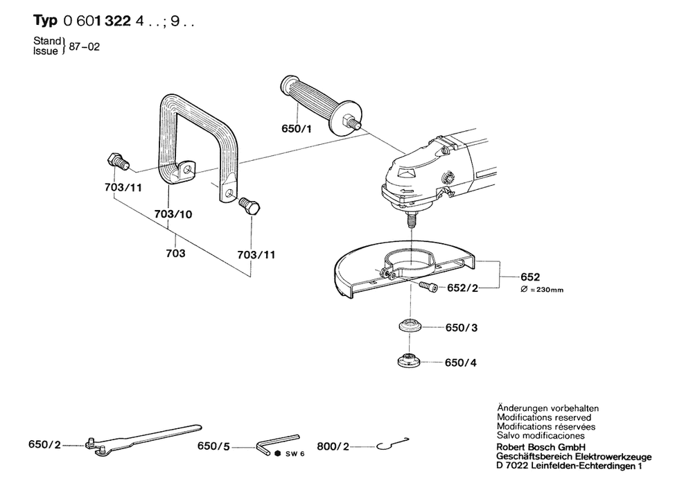 Section 2 Diagram and Parts List for 13224 0601322439 Bosch Angle Grinder