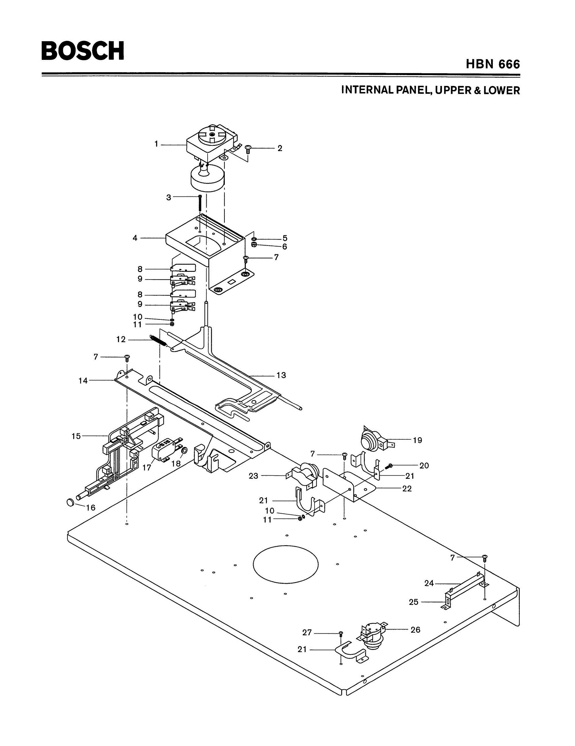 04 - INTERNAL PANEL, UPPER & LOWER Diagram and Parts List for HBN666  Bosch Range