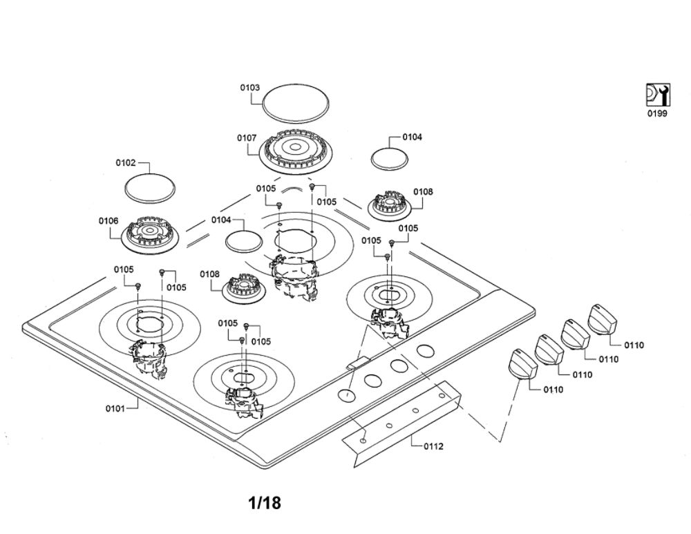 Cooktop Diagram and Parts List for NGM5456UC 01 Bosch Cooktop