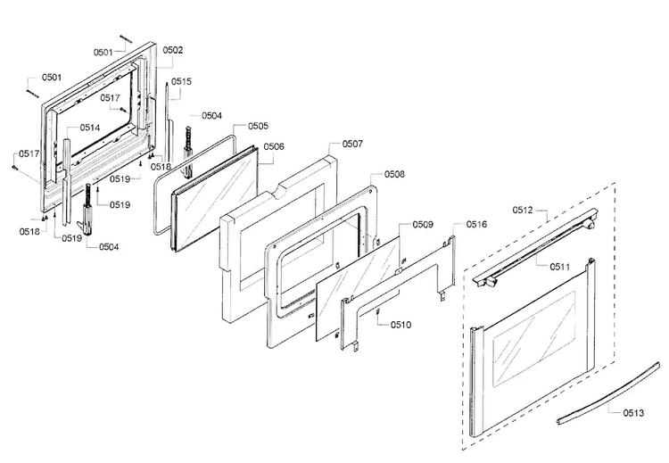 Door Diagram and Parts List for HEI7052U 08 Bosch Range