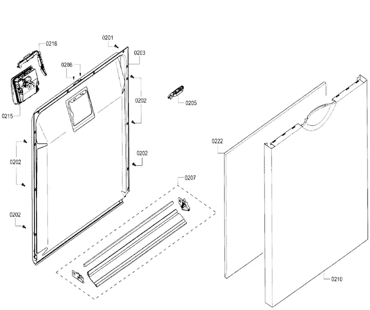 Door Assy Diagram and Parts List for SHE3ARF2UC 21 Bosch Dishwasher