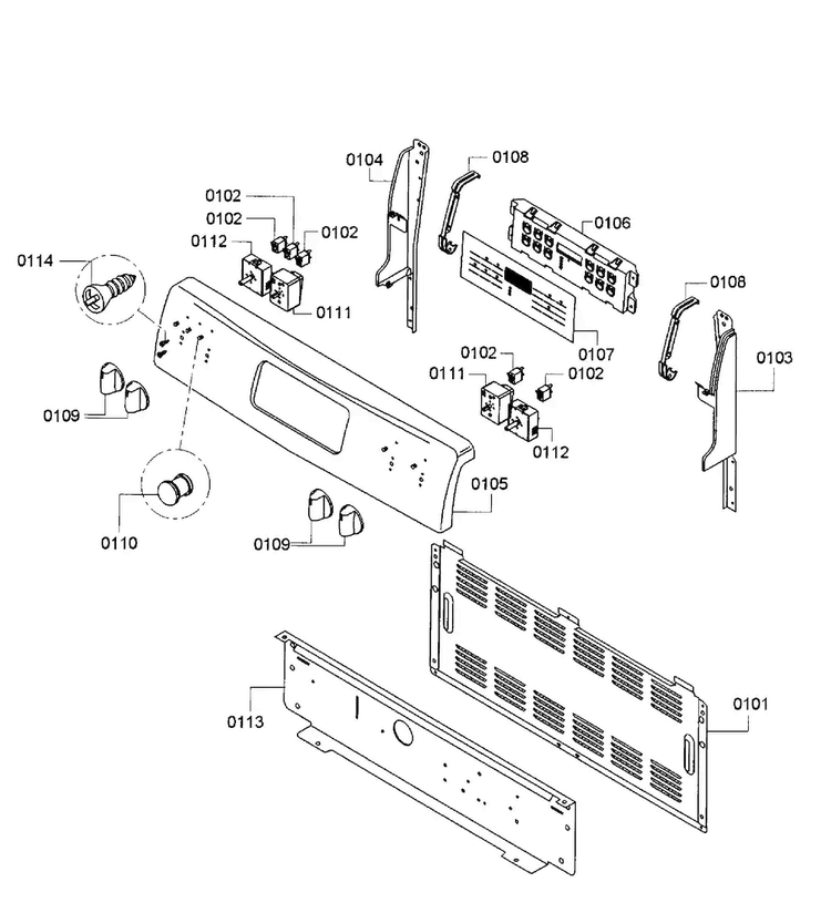 Control Panel Diagram and Parts List for HES3023U 07 Bosch Range