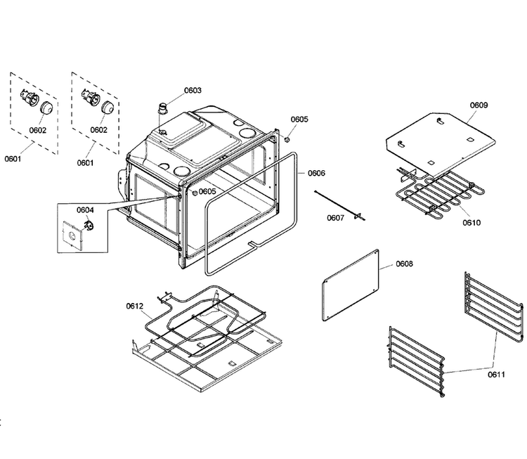 Non-conv-cell Diagram and Parts List for HBL5650UC 03 Bosch Wall Oven