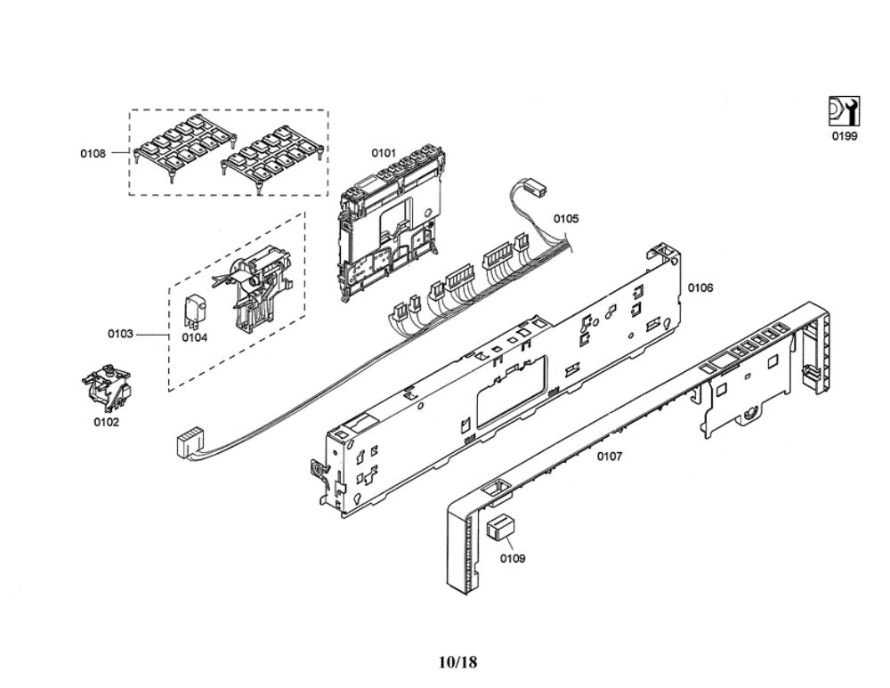 Controller Unit/Facia Panel Diagram and Parts List for SHX45P05UC 57 Bosch Dishwasher