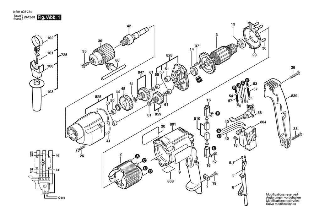 Section 1 Diagram and Parts List for 1023VSR 0601023745 Bosch Drill