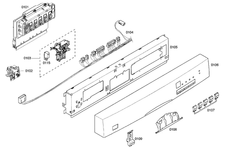 Control Panel Diagram and Parts List for SHE43M06UC 48 Bosch Dishwasher
