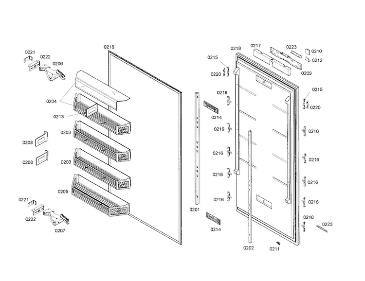 Refrigerator Door Diagram and Parts List for T30IR70NSP-05  Thermador Refrigerator