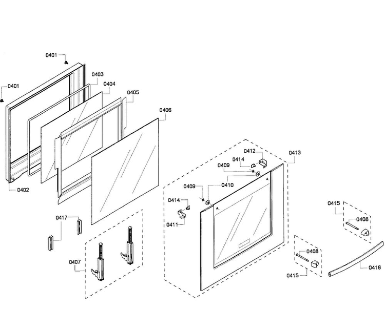 Door Assy Diagram and Parts List for HBN3450UC 04 Bosch Wall Oven