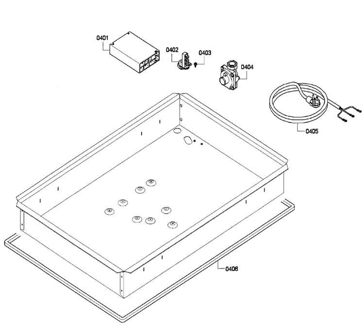 Cabinet Diagram and Parts List for NGM5064UC 04 Bosch Cooktop
