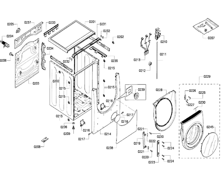 Cabinet Diagram and Parts List for WFMC220RUC 16 Bosch Washer