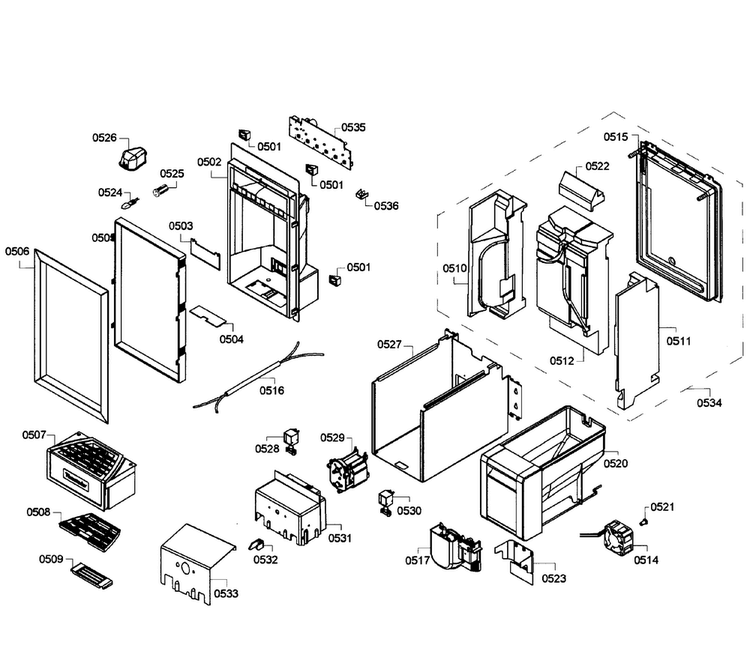 Dispenser Diagram and Parts List for T24ID80NLP 45 Thermador Freezer