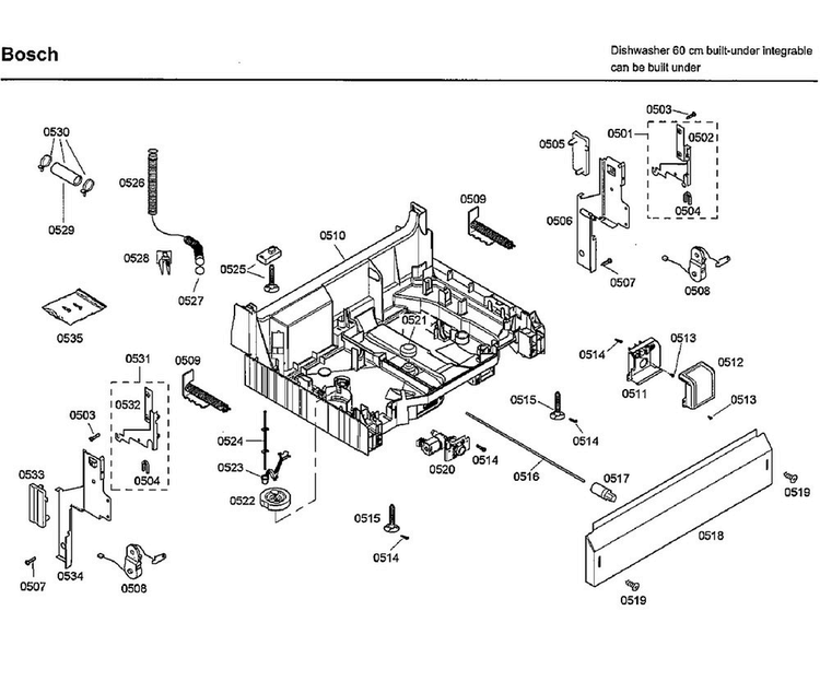 Base Diagram and Parts List for SHX33A05UC 46 Bosch Dishwasher