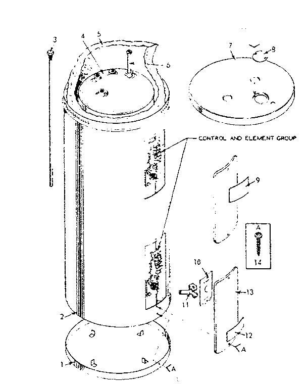 Non-functional Replacement Parts Diagram and Parts List for 153329110  Kenmore Water Heater