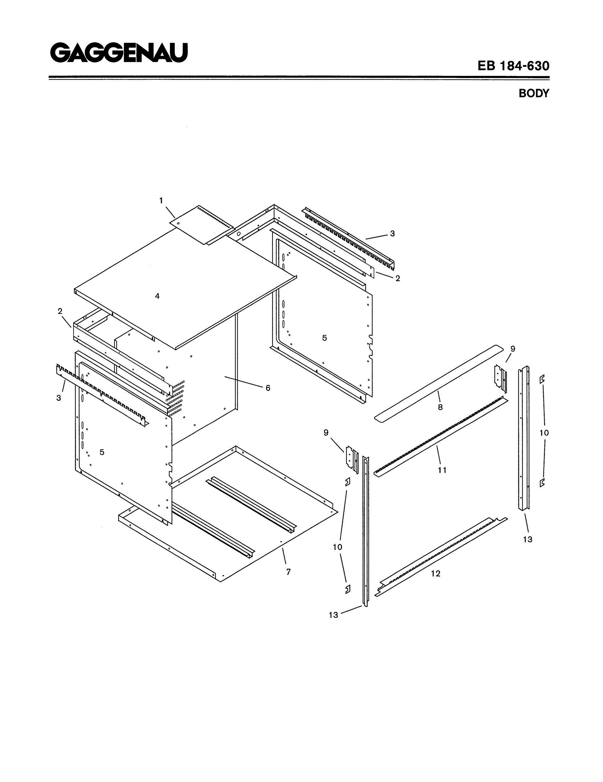01 - BODY Diagram and Parts List for EB184-630  Bosch Range