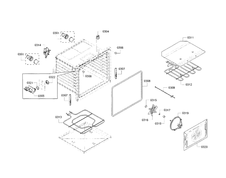 Cavity-upper Diagram and Parts List for HBN8651UC 01 Bosch Wall Oven