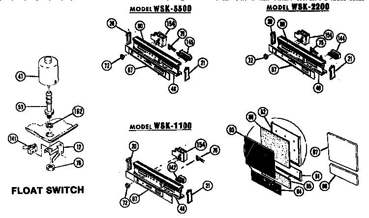 Control Panel/float Switch Diagram and Parts List for WSK-1100  Thermador Dishwasher